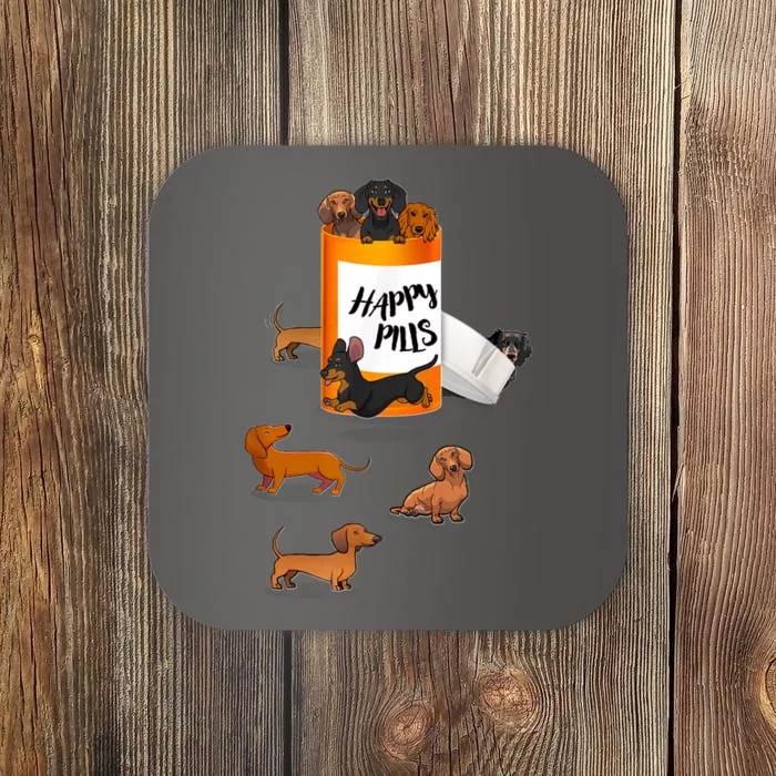 Cute Dachshund Happy Pills Gift For Doxie Lover Coaster