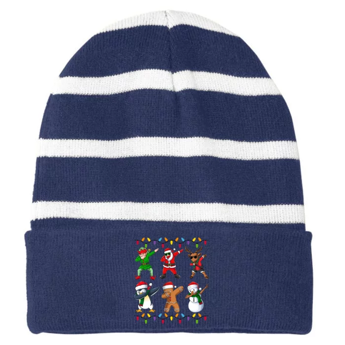 Christmas Dab Holiday Festive Striped Beanie with Solid Band