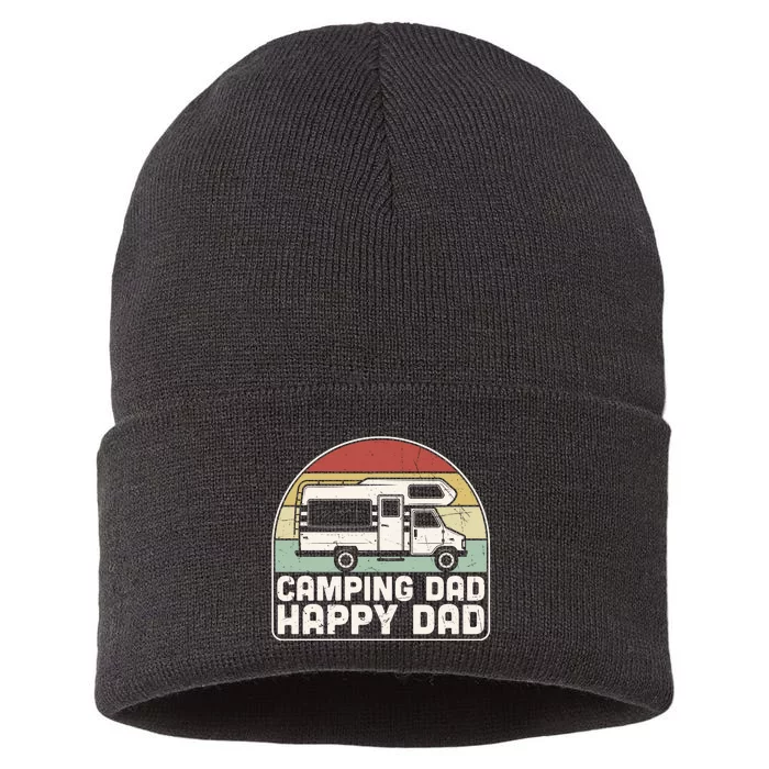 Camping Dad Happy Dad Retro Best Dad Sustainable Knit Beanie