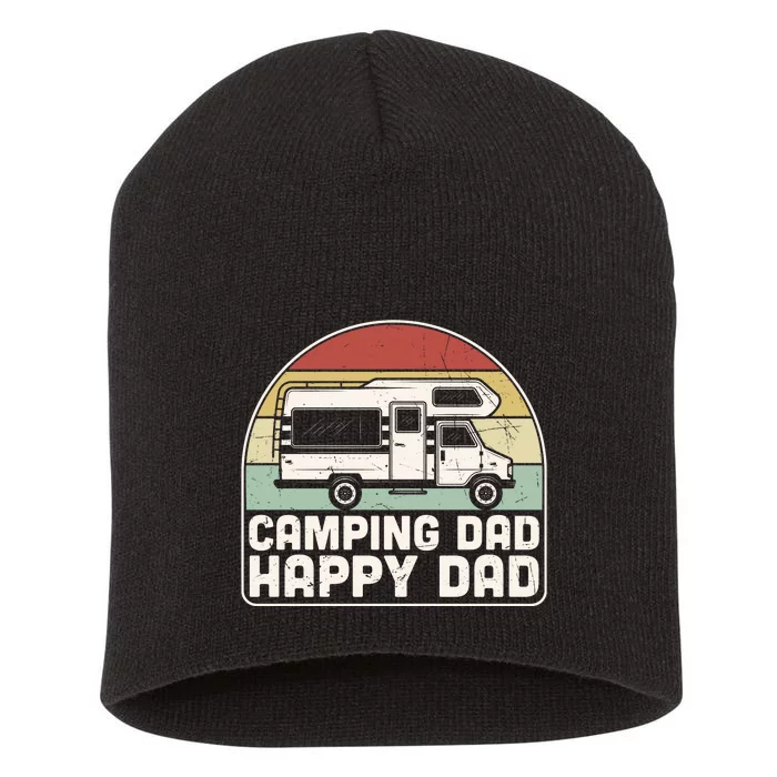 Camping Dad Happy Dad Retro Best Dad Short Acrylic Beanie