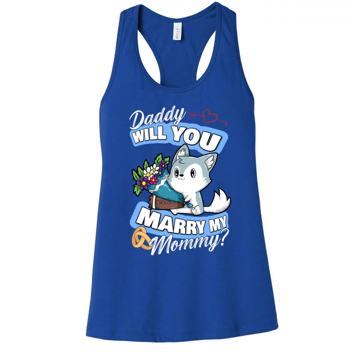 Cute Dog Husky Wedding Offer Daddy Will You Marry My Mommy Gift Women's Racerback Tank