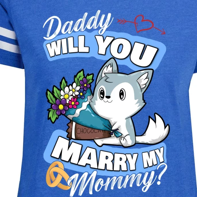 Cute Dog Husky Wedding Offer Daddy Will You Marry My Mommy Gift Enza Ladies Jersey Football T-Shirt