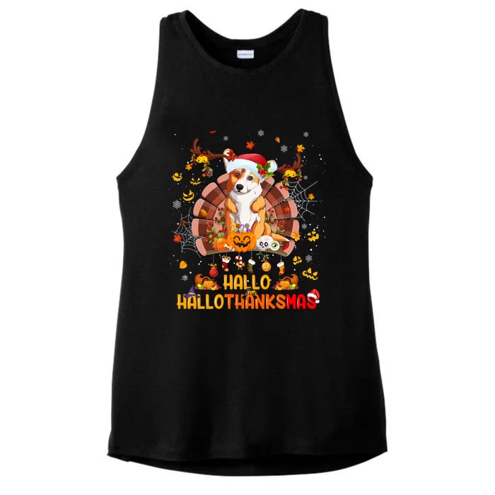 Corgi Dog Happy Hallothanksmas Halloween Thanksgiving Xmas Cute Gift Ladies Tri-Blend Wicking Tank