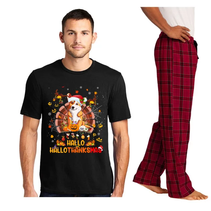 Corgi Dog Happy Hallothanksmas Halloween Thanksgiving Xmas Cute Gift Pajama Set