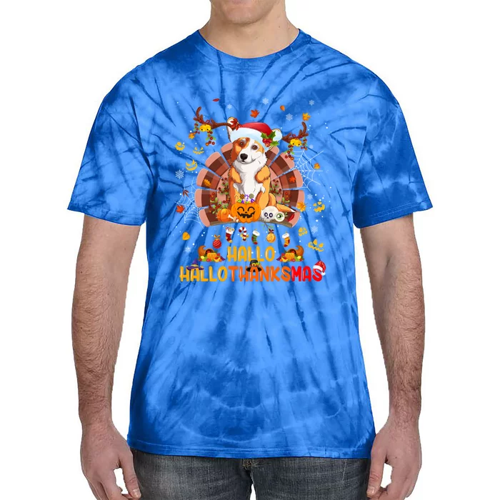 Corgi Dog Happy Hallothanksmas Halloween Thanksgiving Xmas Cute Gift Tie-Dye T-Shirt