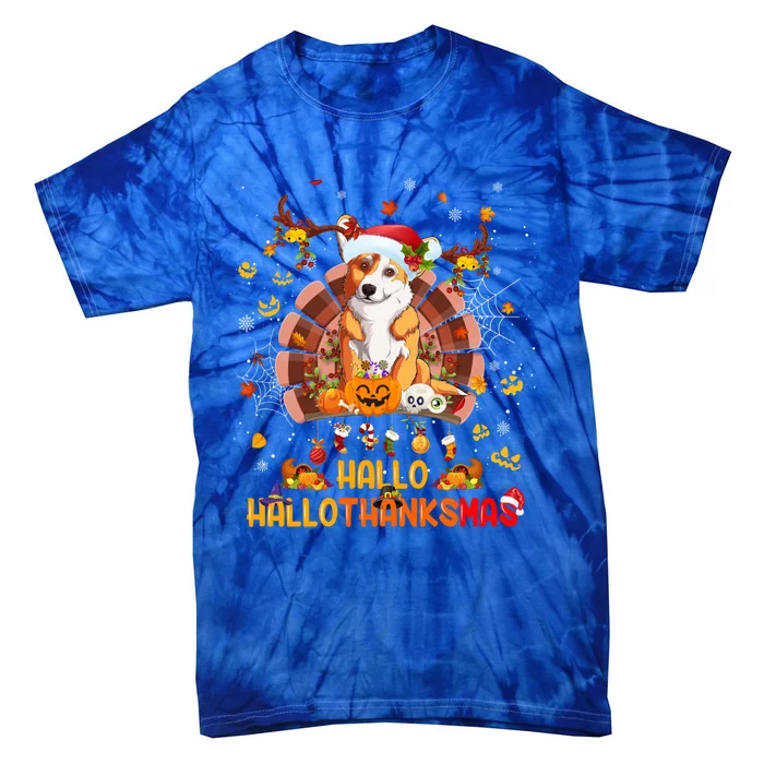 Corgi Dog Happy Hallothanksmas Halloween Thanksgiving Xmas Cute Gift Tie-Dye T-Shirt