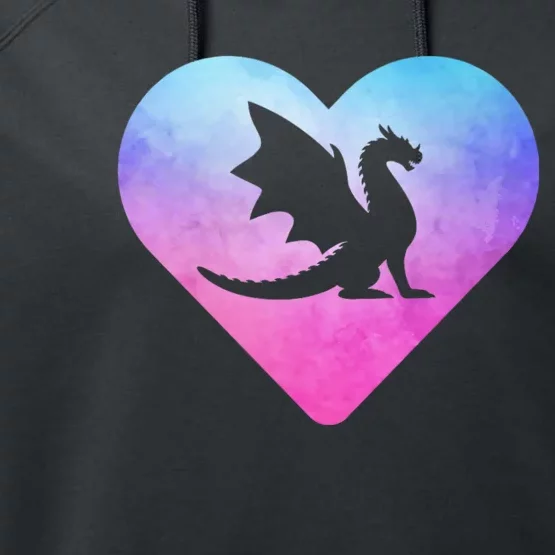 Cute Dragon Heart Design I Love Dragons Performance Fleece Hoodie