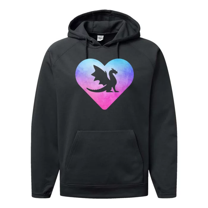 Cute Dragon Heart Design I Love Dragons Performance Fleece Hoodie