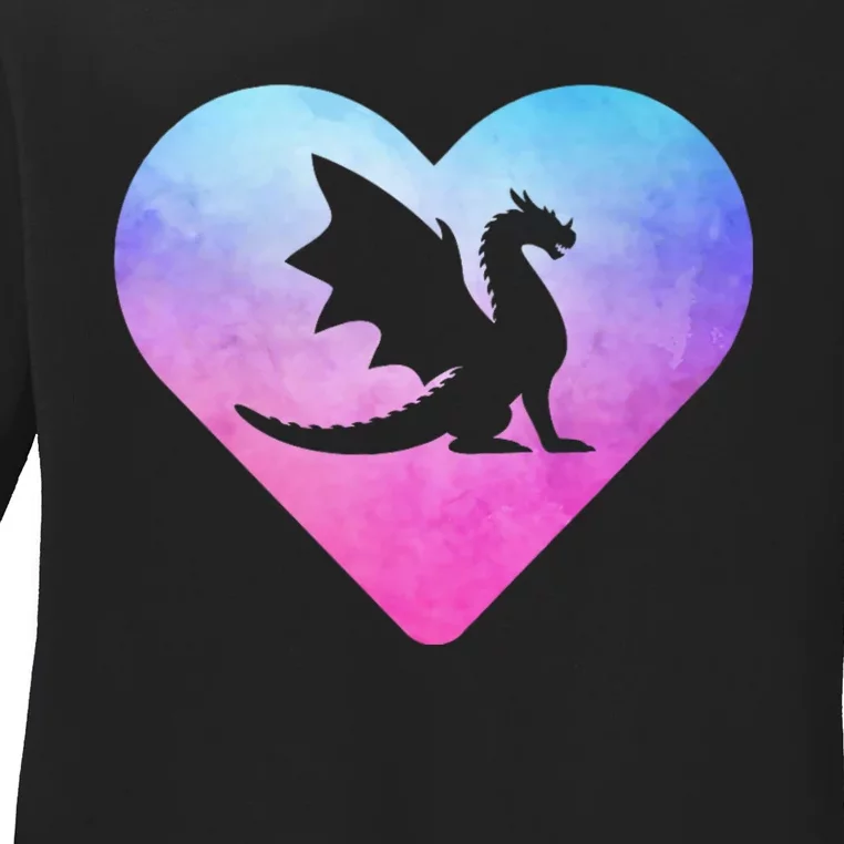 Cute Dragon Heart Design I Love Dragons Ladies Long Sleeve Shirt