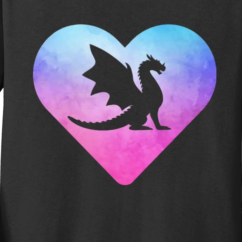 Cute Dragon Heart Design I Love Dragons Kids Long Sleeve Shirt