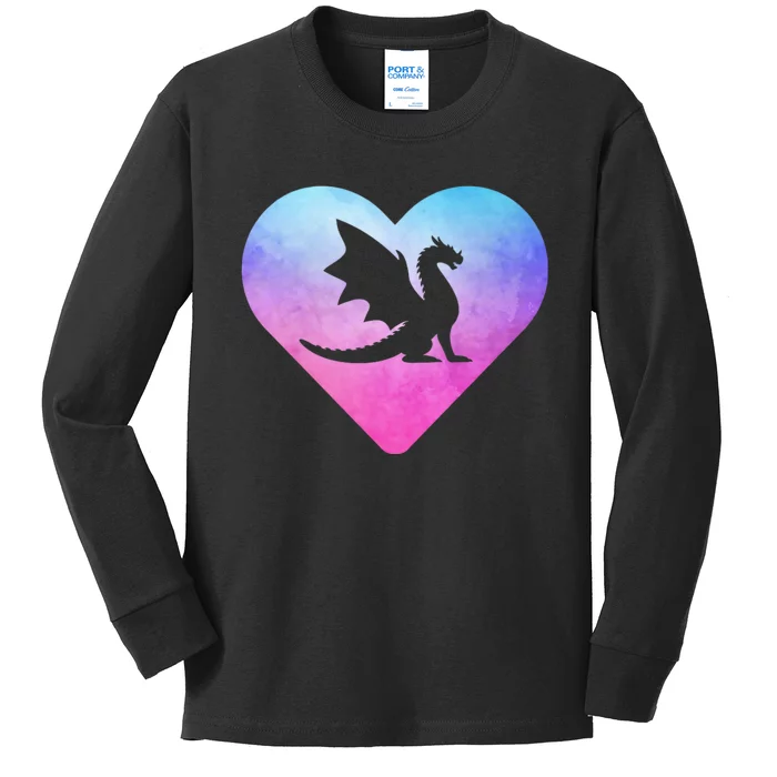 Cute Dragon Heart Design I Love Dragons Kids Long Sleeve Shirt