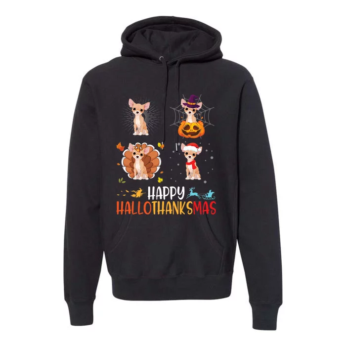 Chihuahua Dog Hallothanksmas Halloween Thanksgiving Xmas Premium Hoodie