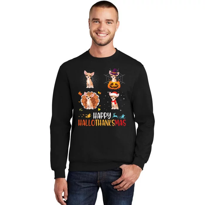 Chihuahua Dog Hallothanksmas Halloween Thanksgiving Xmas Tall Sweatshirt