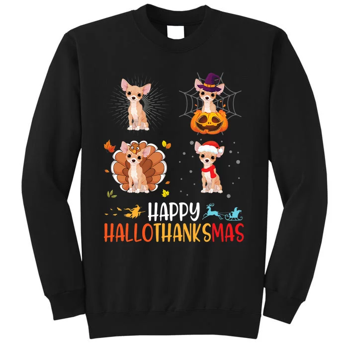 Chihuahua Dog Hallothanksmas Halloween Thanksgiving Xmas Tall Sweatshirt