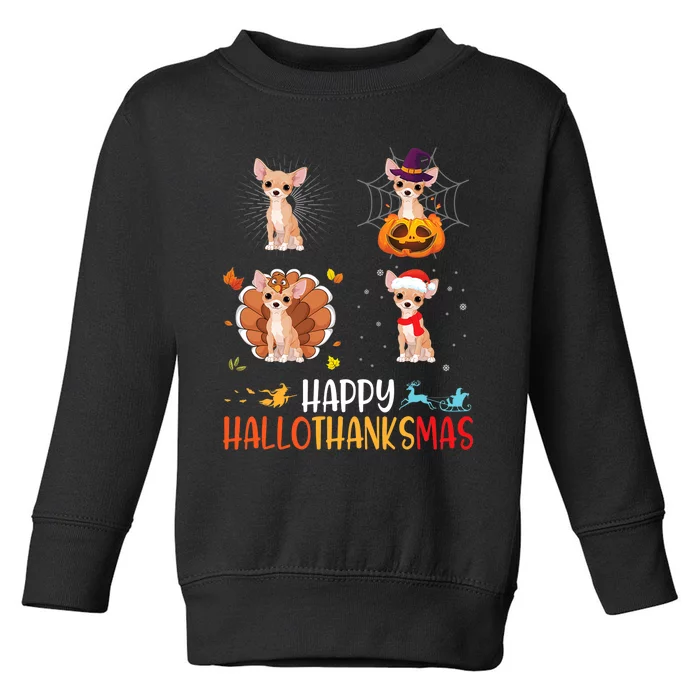 Chihuahua Dog Hallothanksmas Halloween Thanksgiving Xmas Toddler Sweatshirt