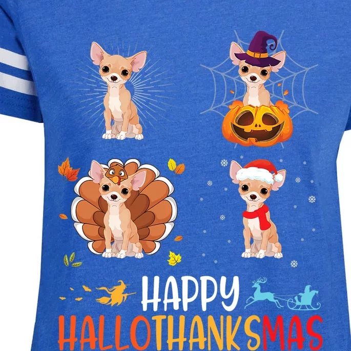 Chihuahua Dog Hallothanksmas Halloween Thanksgiving Xmas Enza Ladies Jersey Football T-Shirt