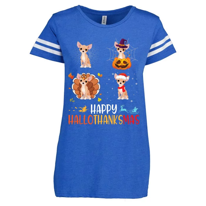 Chihuahua Dog Hallothanksmas Halloween Thanksgiving Xmas Enza Ladies Jersey Football T-Shirt