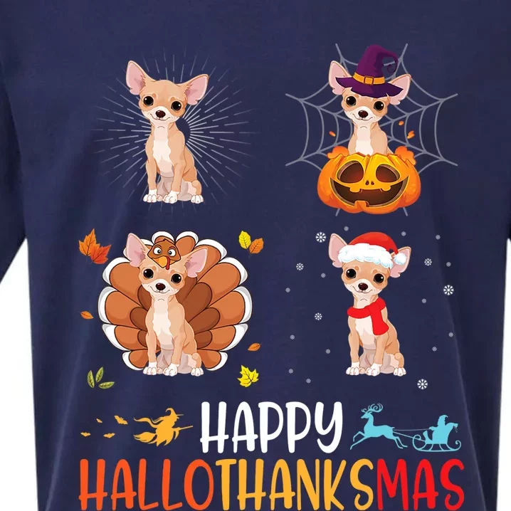 Chihuahua Dog Hallothanksmas Halloween Thanksgiving Xmas Sueded Cloud Jersey T-Shirt