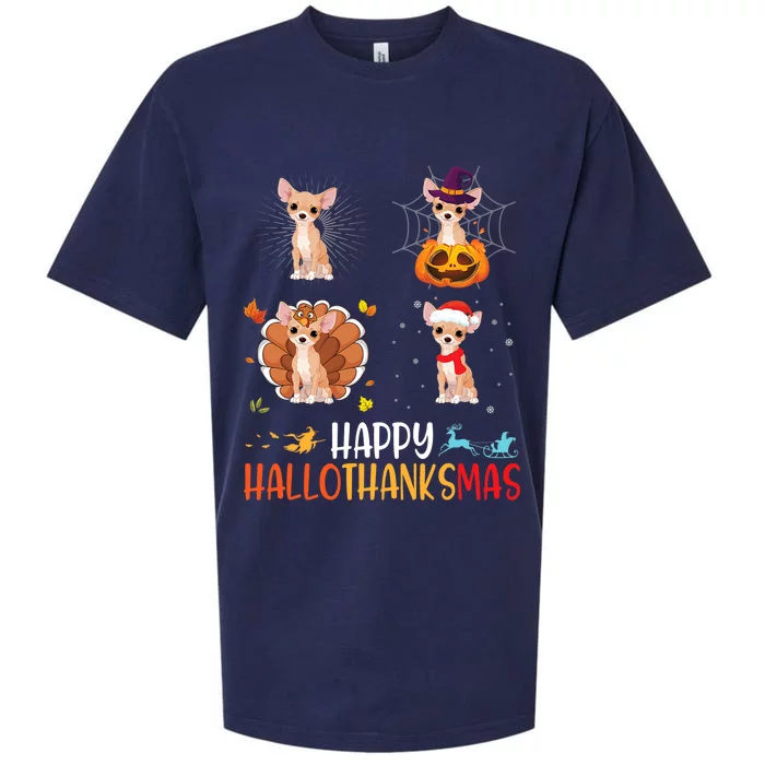 Chihuahua Dog Hallothanksmas Halloween Thanksgiving Xmas Sueded Cloud Jersey T-Shirt