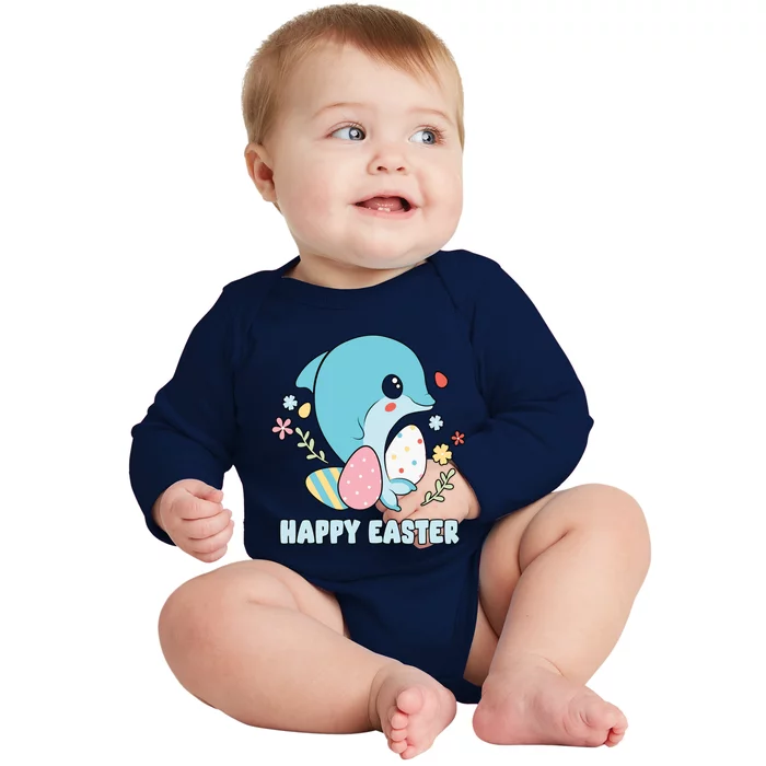 Cute Dolphin Happy Easter Day Egg Hunter Cute Gift Baby Long Sleeve Bodysuit