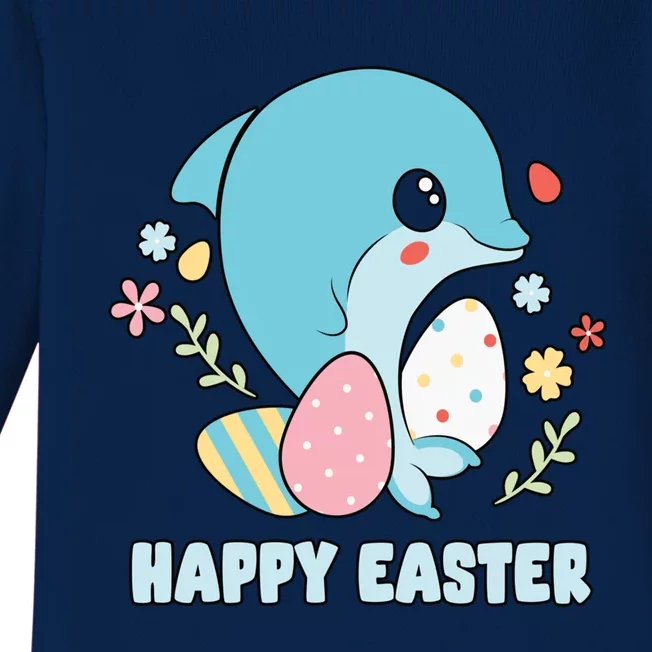 Cute Dolphin Happy Easter Day Egg Hunter Cute Gift Baby Long Sleeve Bodysuit