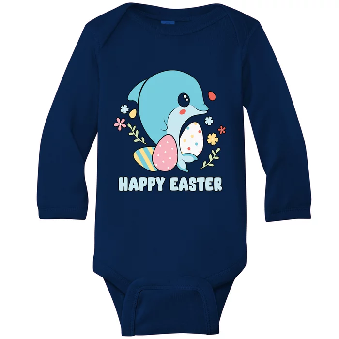 Cute Dolphin Happy Easter Day Egg Hunter Cute Gift Baby Long Sleeve Bodysuit