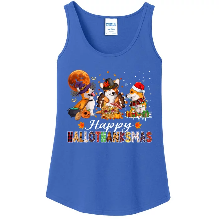 Corgi Dogs Halloween Thanksgiving Christmas Hallothanksmas Gift Ladies Essential Tank