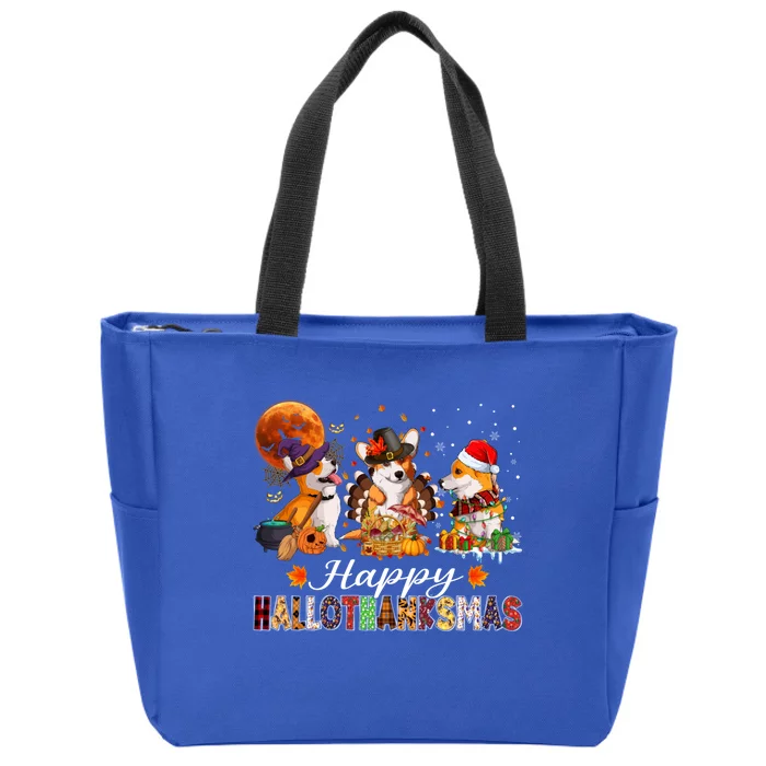 Corgi Dogs Halloween Thanksgiving Christmas Hallothanksmas Gift Zip Tote Bag