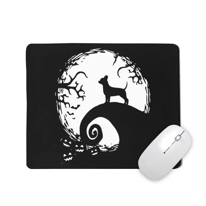 Chihuahua Dog Halloween With Moon Pumpkin Silhouette Mousepad