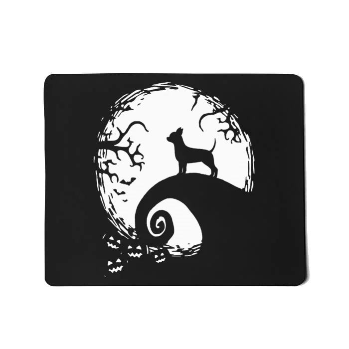 Chihuahua Dog Halloween With Moon Pumpkin Silhouette Mousepad