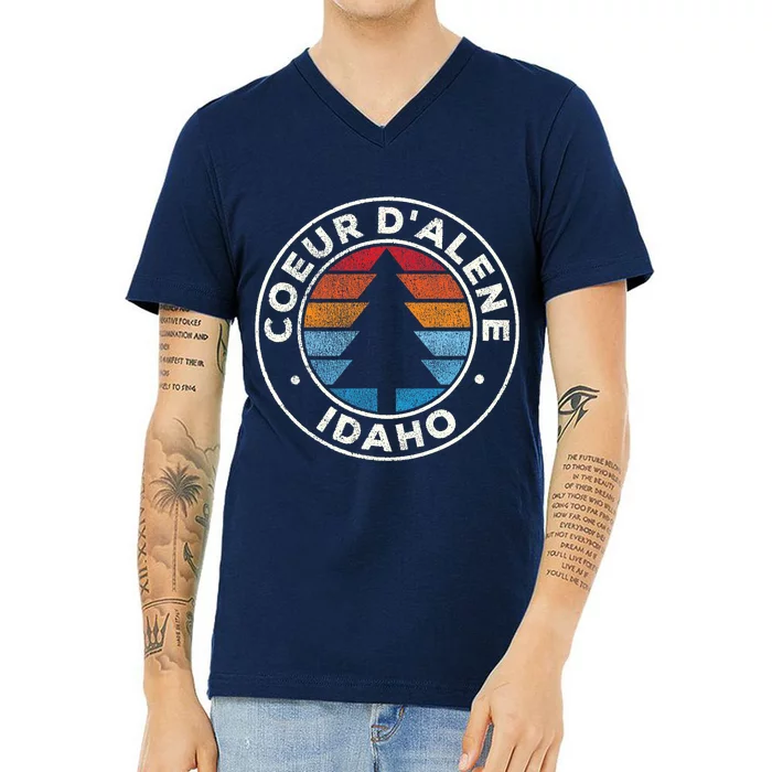 Coeur DAlene Idaho ID Vintage Graphic Retro 70s V-Neck T-Shirt