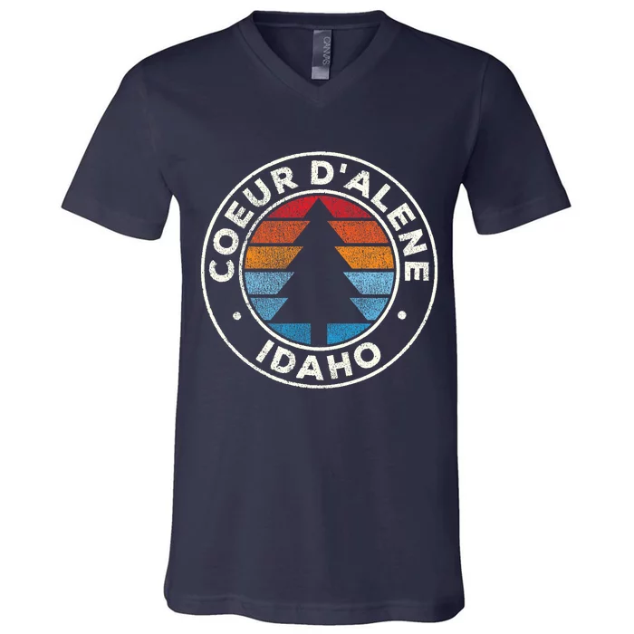 Coeur DAlene Idaho ID Vintage Graphic Retro 70s V-Neck T-Shirt