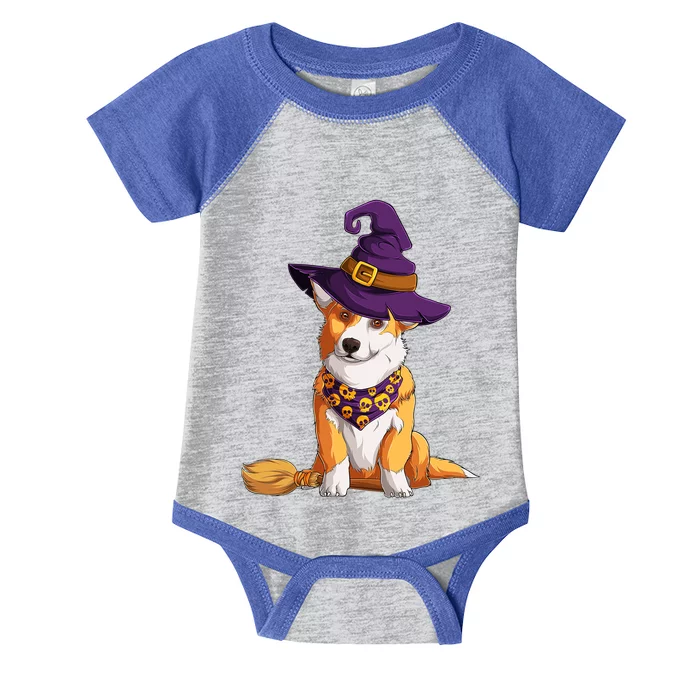 Corgi Dog In A Witch Halloween Costume Cute Animal Art Meaningful Gift Infant Baby Jersey Bodysuit