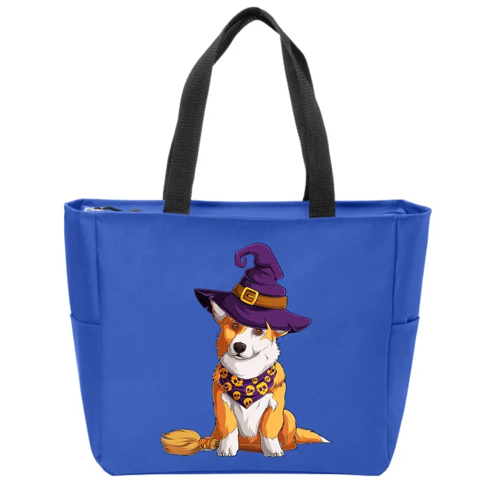 Corgi Dog In A Witch Halloween Costume Cute Animal Art Meaningful Gift Zip Tote Bag