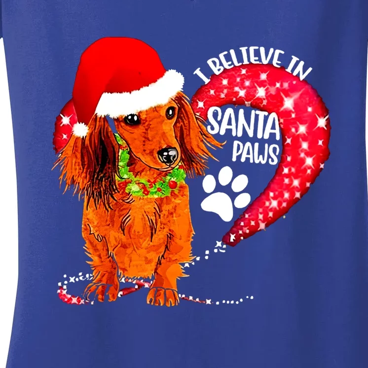 Christmas Dog I Believe In Santa Paws Gift Women's V-Neck T-Shirt