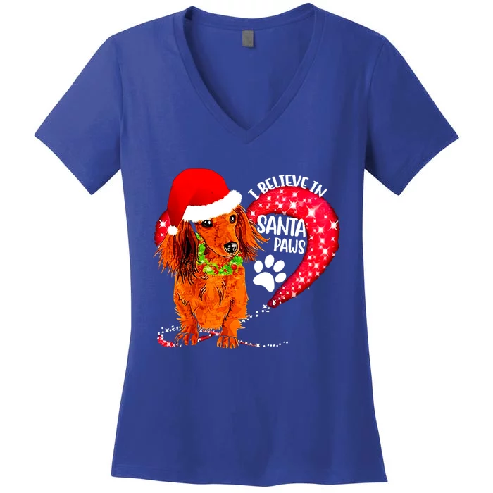 Christmas Dog I Believe In Santa Paws Gift Women's V-Neck T-Shirt