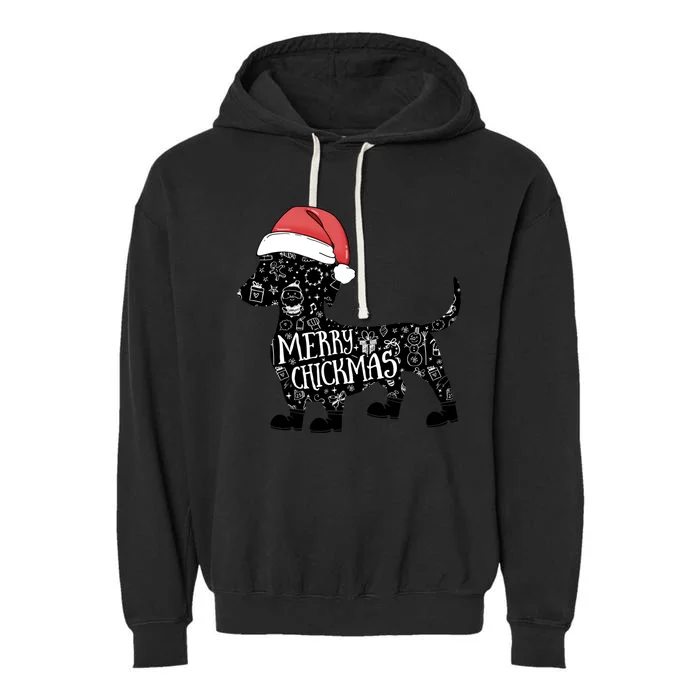 Christmas Dachshund In Santa Hat Cute Merry Chickmas Meaningful Gift Garment-Dyed Fleece Hoodie