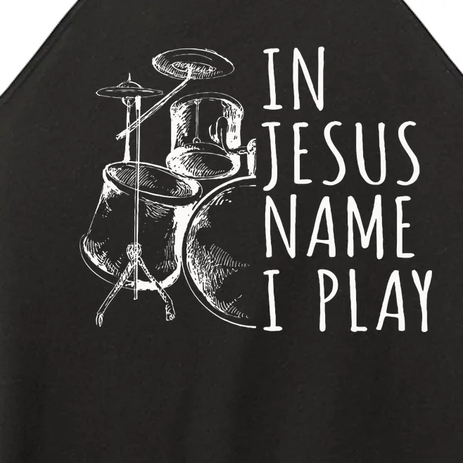 Christian Drumming In Jesus Name Play Drums Worship Drummer Women’s Perfect Tri Rocker Tank