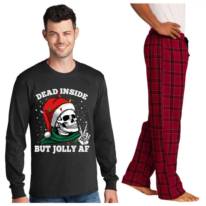 Christmas Dead Inside But Jolly Af Skull Santa Skeleton Gift Long Sleeve Pajama Set