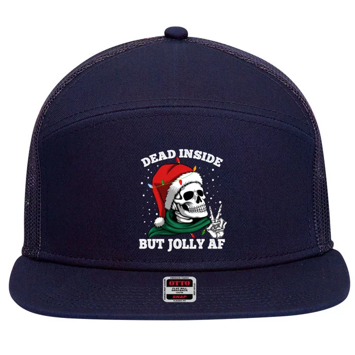 Christmas Dead Inside But Jolly Af Skull Santa Skeleton Gift 7 Panel Mesh Trucker Snapback Hat