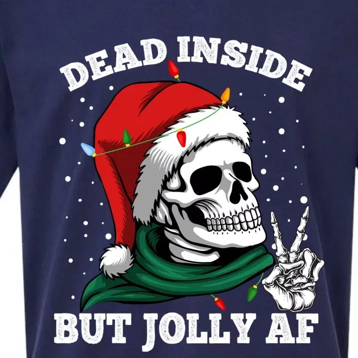 Christmas Dead Inside But Jolly Af Skull Santa Skeleton Gift Sueded Cloud Jersey T-Shirt