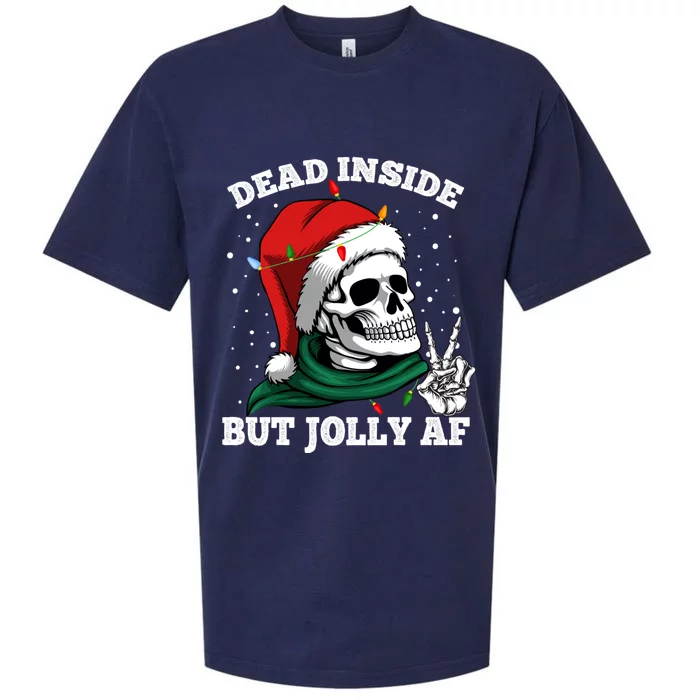 Christmas Dead Inside But Jolly Af Skull Santa Skeleton Gift Sueded Cloud Jersey T-Shirt