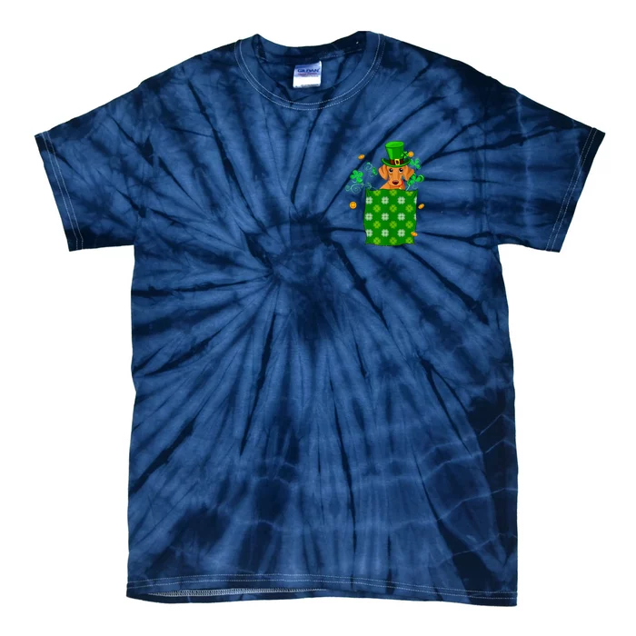 Cute Dachshund In Pocket St. Patricks Day Shamrocks Lover Owner Gift Tie-Dye T-Shirt