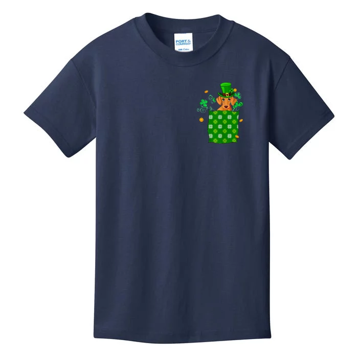 Cute Dachshund In Pocket St. Patricks Day Shamrocks Lover Owner Gift Kids T-Shirt