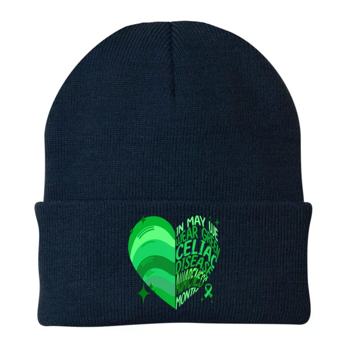 Celiac Disease In May We Wear Green Warrior Supporter Heart Gift Knit Cap Winter Beanie