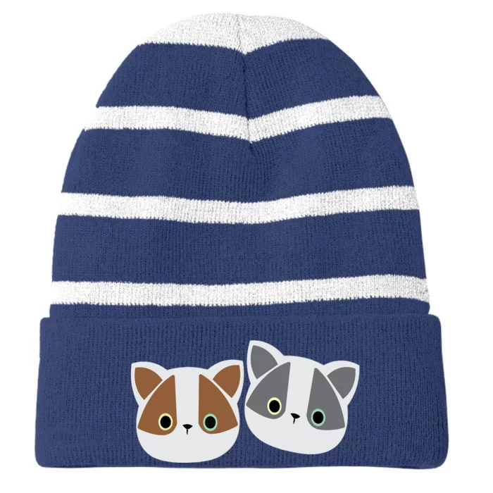 Cat Design Inspired By Nature Striped Beanie with Solid Band