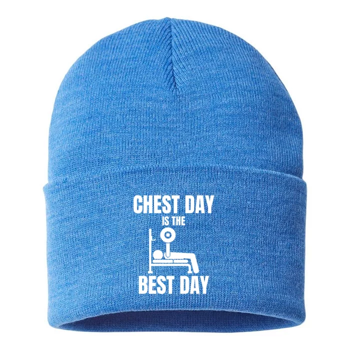 Chest Day Is The Best Day Bench Press Gym Rat Workout Lover Gift Sustainable Knit Beanie