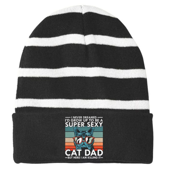 Cat Dad I Never Dreamed ID Grow Up O Be Super Sexy Cat Dad Striped Beanie with Solid Band