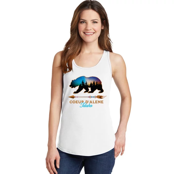 Coeur DAlene Idaho Bear Starry Night Travel Souvenir Ladies Essential Tank