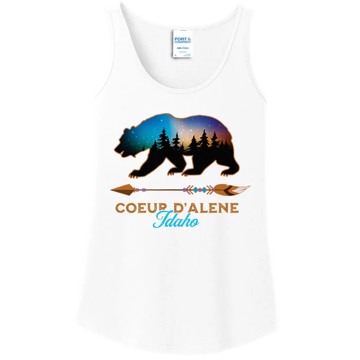 Coeur DAlene Idaho Bear Starry Night Travel Souvenir Ladies Essential Tank